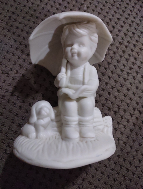 Jade Other - Boy Child With Umbrella, Book,& Dog Bisque Figurine by Jade Collection EUC